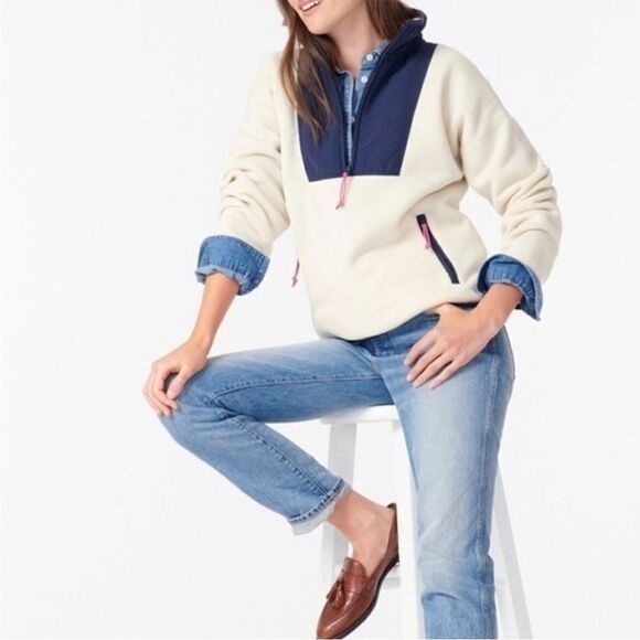 J. Crew Vintage Fleece Polartec Sherpa Half Zip Pullover Cozy Classic Size L - Picture 1 of 11